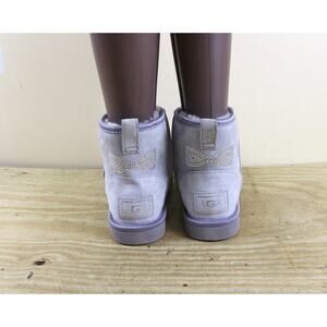 UGG Boots Womens 8 Purple Lilac Suede Classic Mini Crystal Bow Shearling Lined